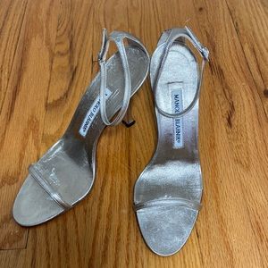 Manolo Blahnik heels sz 36 silver strappy stiletto sandals. Authentic